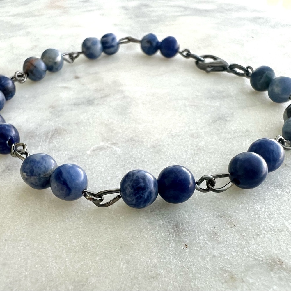 Sodalite Gunmetal Handmade Bracelet - Picture 4 of 6